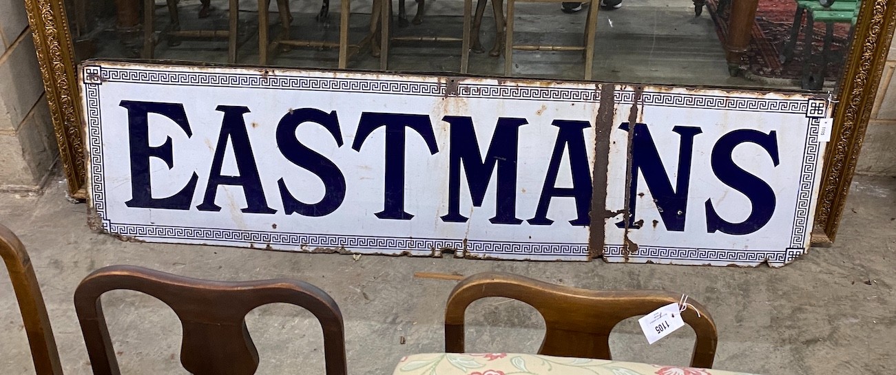 A large 'Eastmans' enamel butcher's advertising sign, length 216cm, height 56cm